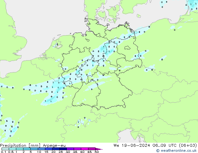 Niederschlag Arpege-eu Mi 19.06.2024 09 UTC