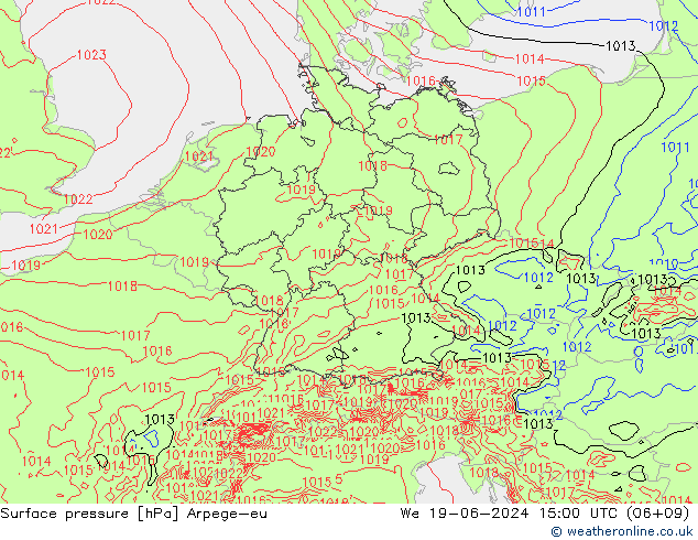 Bodendruck Arpege-eu Mi 19.06.2024 15 UTC