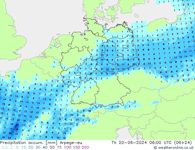 Precipitation accum. Arpege-eu Th 20.06.2024 06 UTC