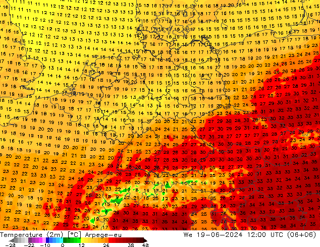 Temperatura (2m) Arpege-eu Qua 19.06.2024 12 UTC