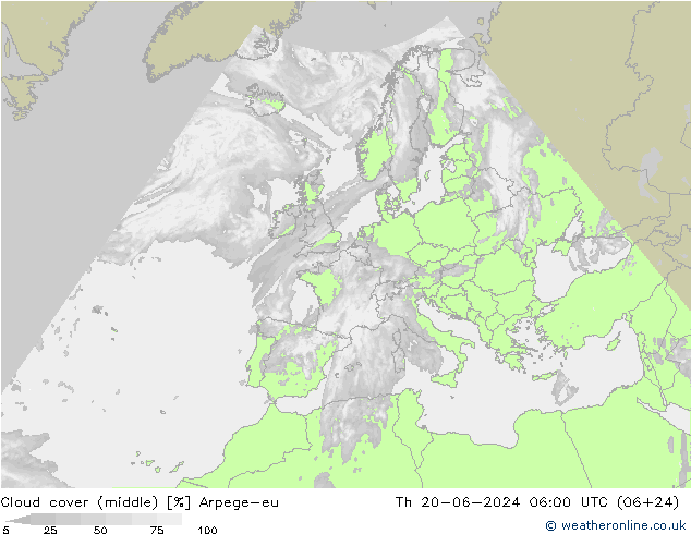 Nubes medias Arpege-eu jue 20.06.2024 06 UTC