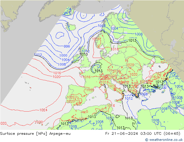 Pressione al suolo Arpege-eu ven 21.06.2024 03 UTC