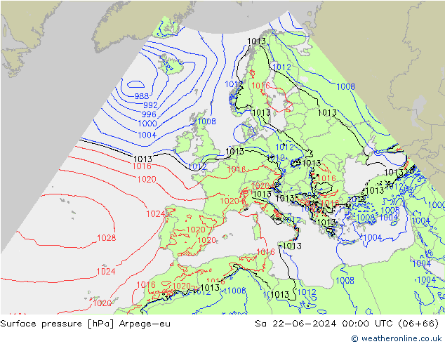 Pressione al suolo Arpege-eu sab 22.06.2024 00 UTC