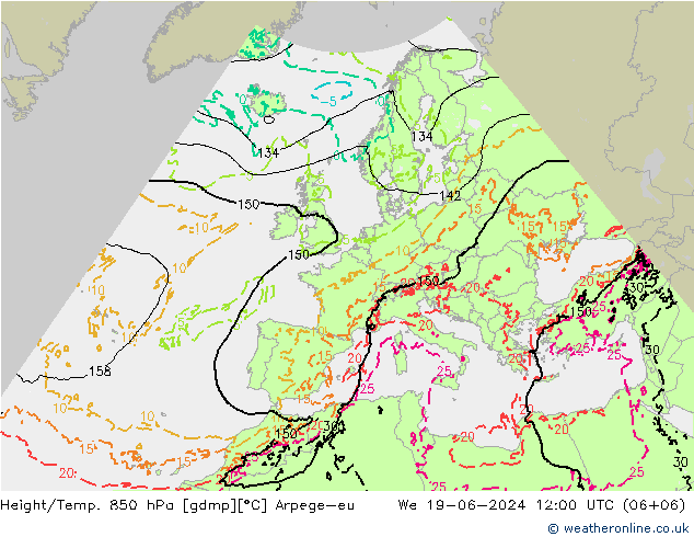 Yükseklik/Sıc. 850 hPa Arpege-eu Çar 19.06.2024 12 UTC