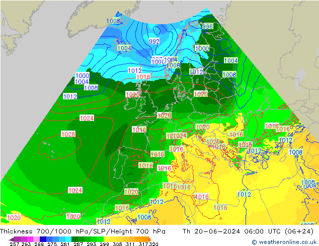 Schichtdicke 700-1000 hPa Arpege-eu Do 20.06.2024 06 UTC