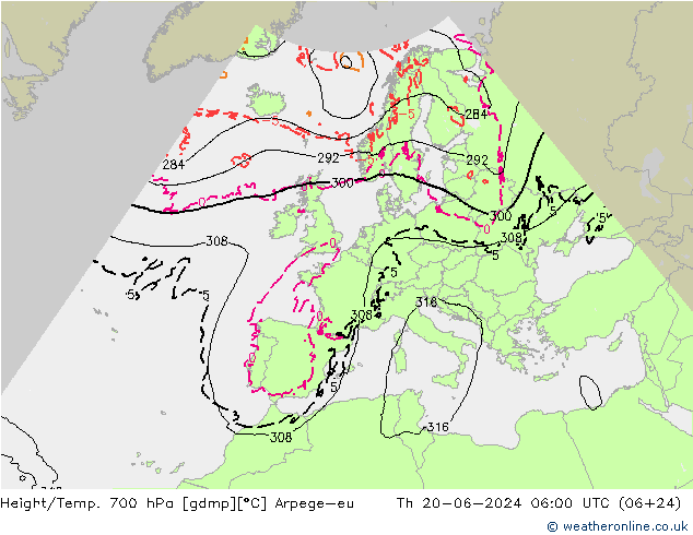 Height/Temp. 700 hPa Arpege-eu Th 20.06.2024 06 UTC