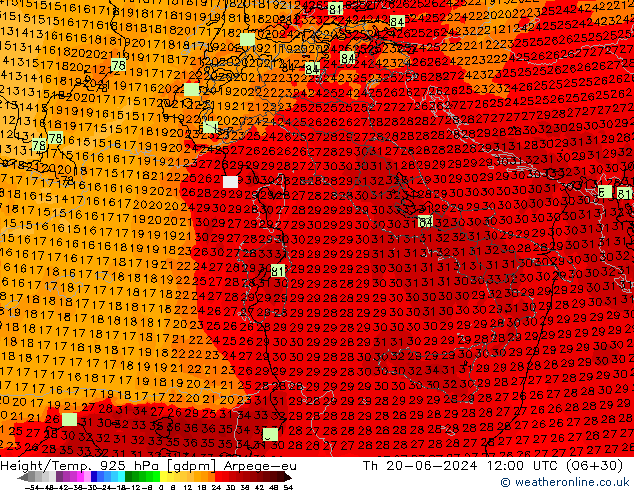 Height/Temp. 925 hPa Arpege-eu gio 20.06.2024 12 UTC