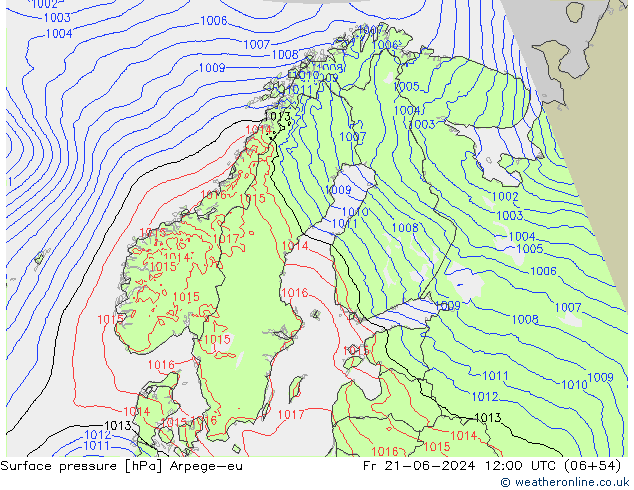 Surface pressure Arpege-eu Fr 21.06.2024 12 UTC