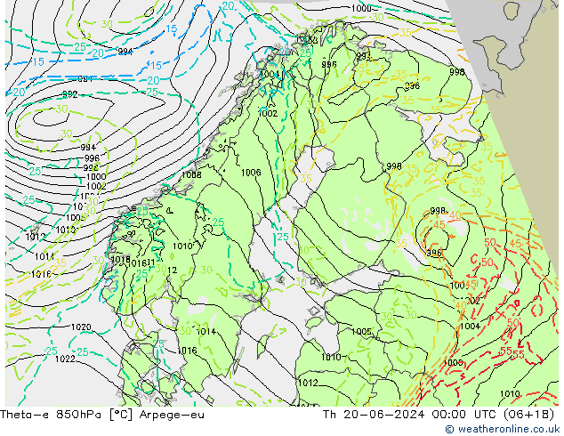 Theta-e 850hPa Arpege-eu  20.06.2024 00 UTC