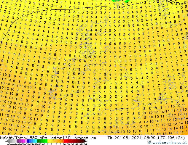 Height/Temp. 850 hPa Arpege-eu gio 20.06.2024 06 UTC