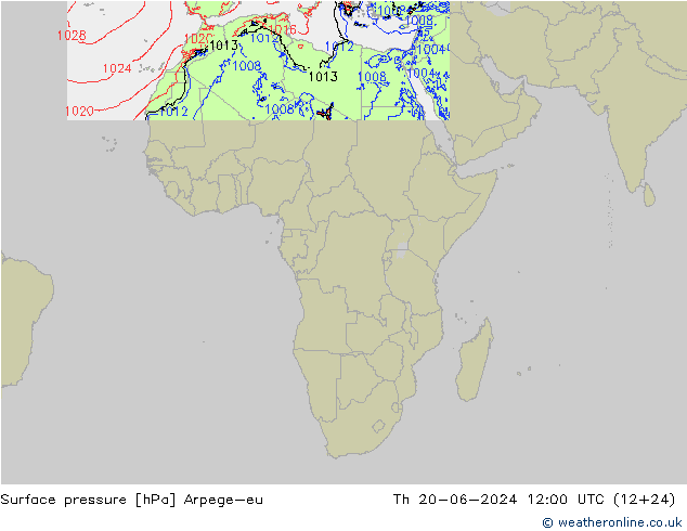 Presión superficial Arpege-eu jue 20.06.2024 12 UTC