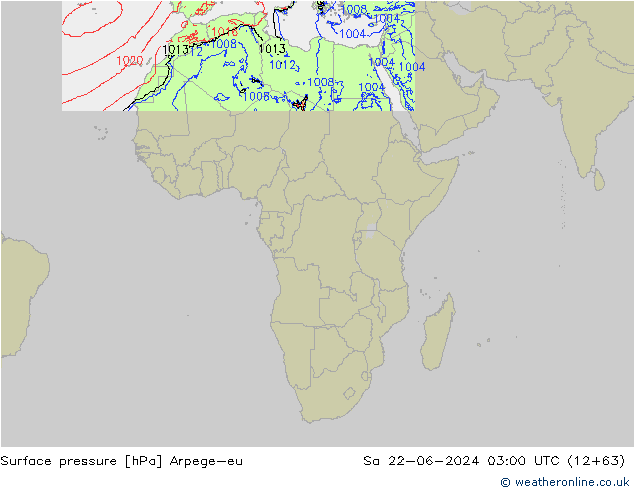 Surface pressure Arpege-eu Sa 22.06.2024 03 UTC