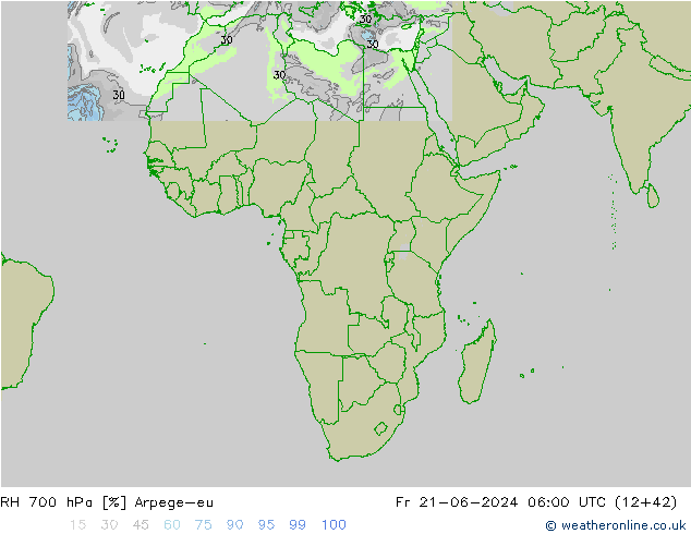 RH 700 hPa Arpege-eu Fr 21.06.2024 06 UTC