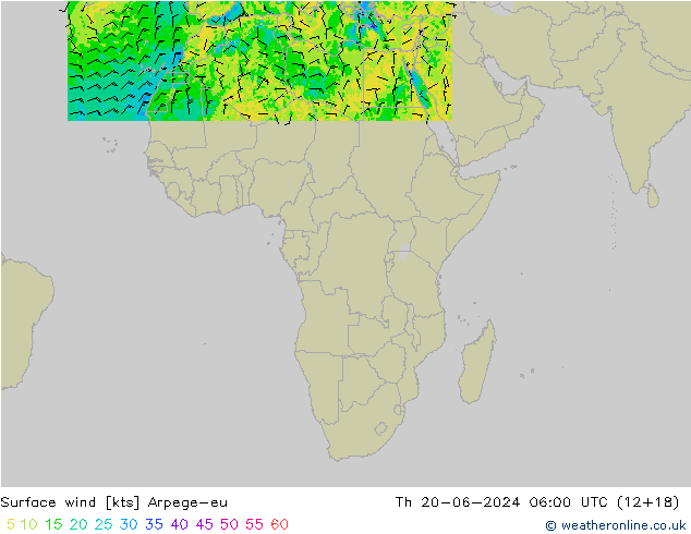 Wind 10 m Arpege-eu do 20.06.2024 06 UTC