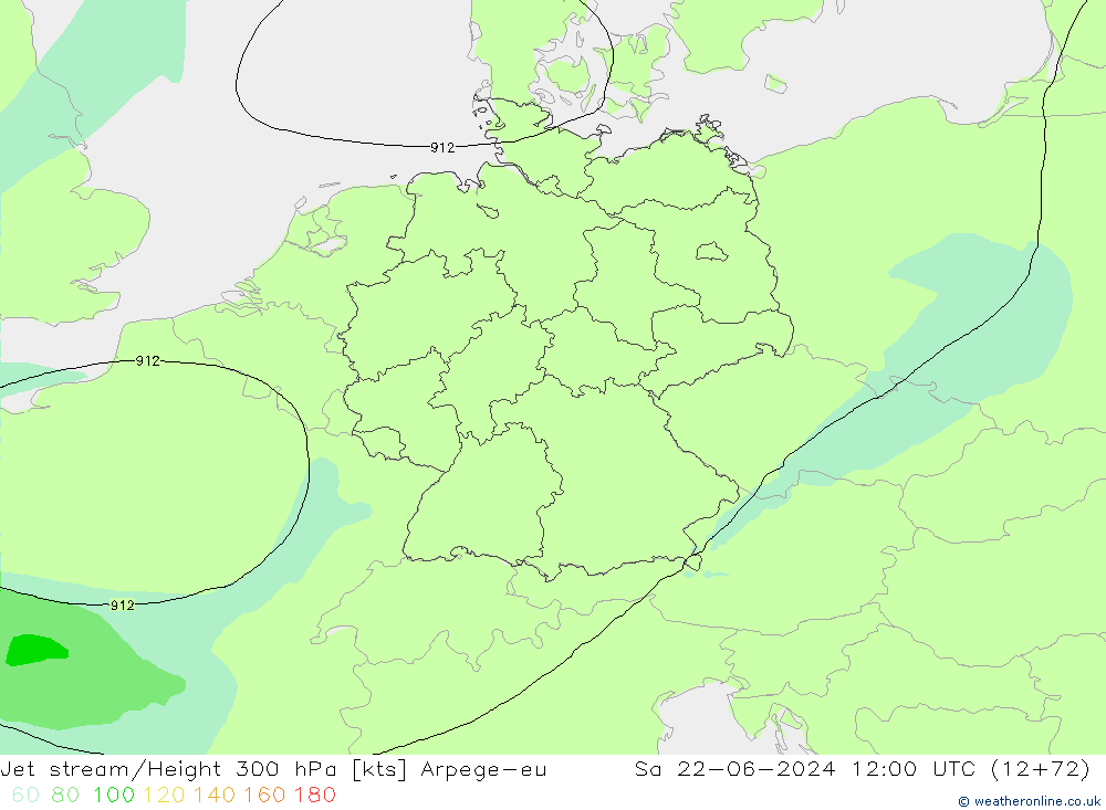 Jet stream/Height 300 hPa Arpege-eu Sa 22.06.2024 12 UTC