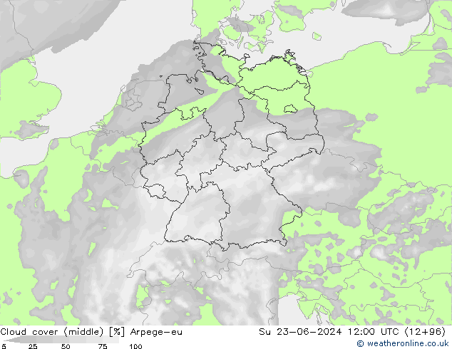 Wolken (mittel) Arpege-eu So 23.06.2024 12 UTC