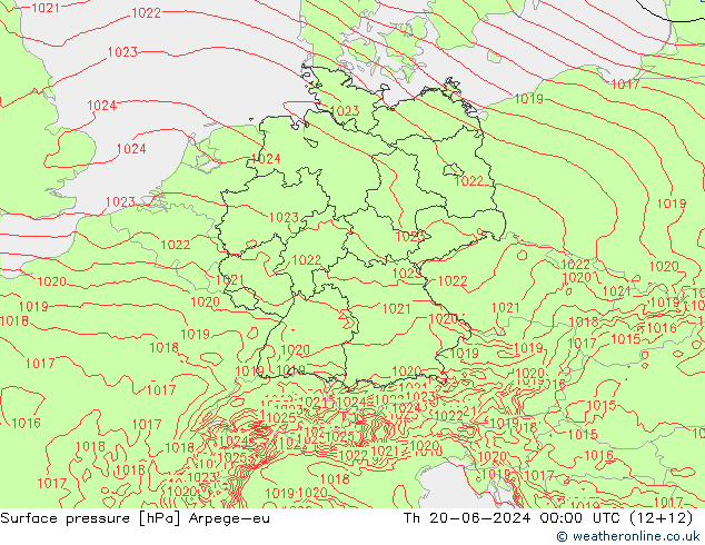 приземное давление Arpege-eu чт 20.06.2024 00 UTC