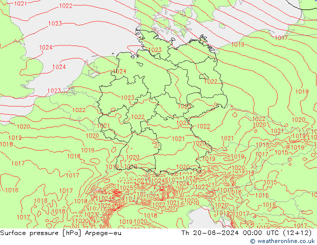 Surface pressure Arpege-eu Th 20.06.2024 00 UTC