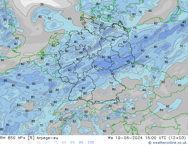 RH 850 hPa Arpege-eu We 19.06.2024 15 UTC