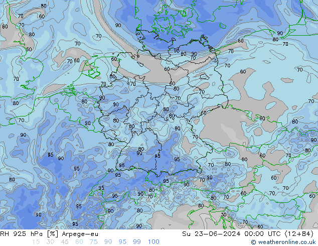 RH 925 hPa Arpege-eu dom 23.06.2024 00 UTC