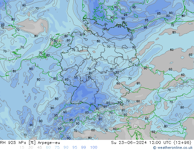 RH 925 hPa Arpege-eu So 23.06.2024 12 UTC