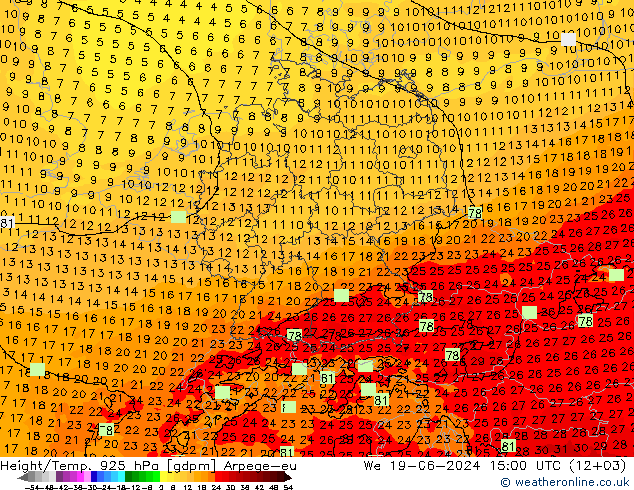 Height/Temp. 925 hPa Arpege-eu mer 19.06.2024 15 UTC