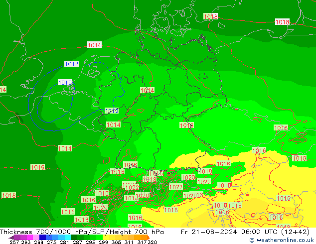 700-1000 hPa Kalınlığı Arpege-eu Cu 21.06.2024 06 UTC