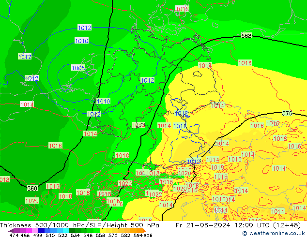 500-1000 hPa Kalınlığı Arpege-eu Cu 21.06.2024 12 UTC