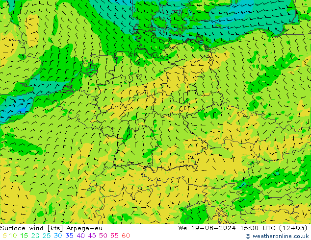 Surface wind Arpege-eu We 19.06.2024 15 UTC