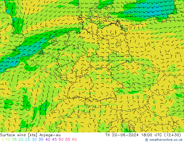 ветер 10 m Arpege-eu чт 20.06.2024 18 UTC