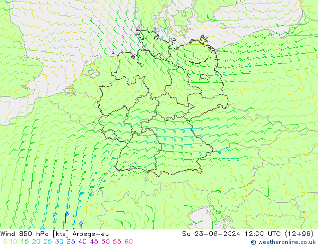 Vento 850 hPa Arpege-eu dom 23.06.2024 12 UTC