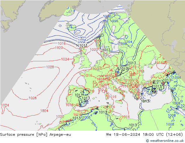 Pressione al suolo Arpege-eu mer 19.06.2024 18 UTC