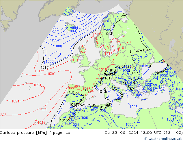 地面气压 Arpege-eu 星期日 23.06.2024 18 UTC