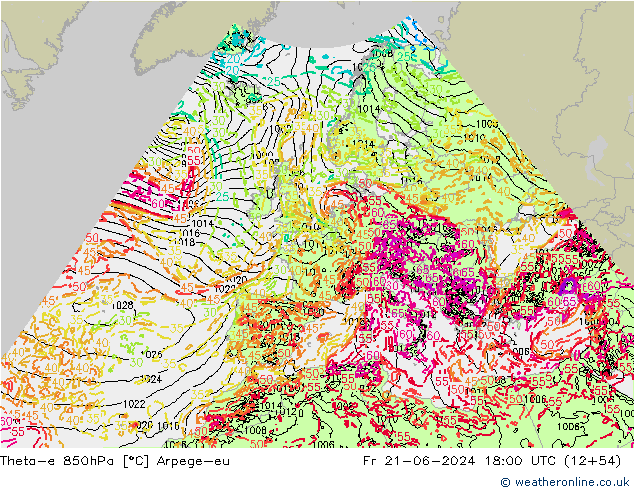 Theta-e 850hPa Arpege-eu vie 21.06.2024 18 UTC