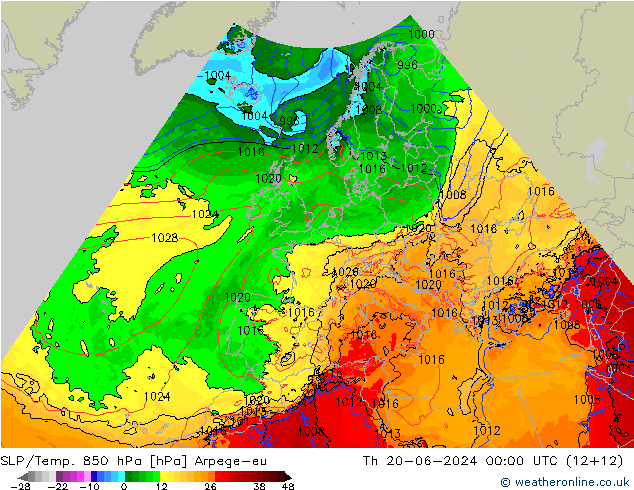 SLP/Temp. 850 hPa Arpege-eu  20.06.2024 00 UTC