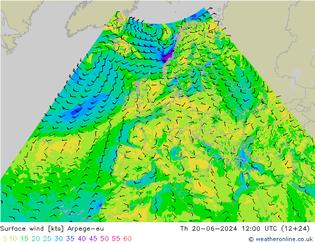 Surface wind Arpege-eu Th 20.06.2024 12 UTC
