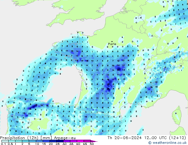 Precipitation (12h) Arpege-eu Th 20.06.2024 00 UTC