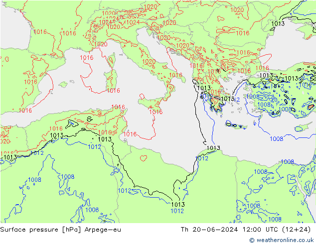 Surface pressure Arpege-eu Th 20.06.2024 12 UTC