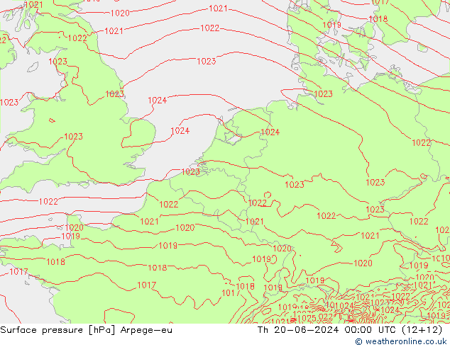 Surface pressure Arpege-eu Th 20.06.2024 00 UTC