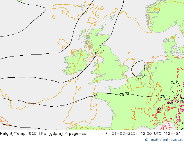 Height/Temp. 925 hPa Arpege-eu Pá 21.06.2024 12 UTC