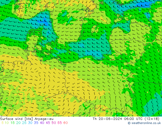 Surface wind Arpege-eu Th 20.06.2024 06 UTC