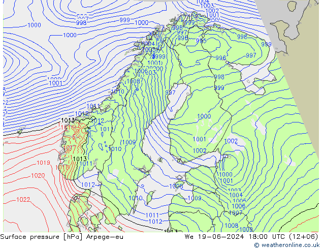 Bodendruck Arpege-eu Mi 19.06.2024 18 UTC