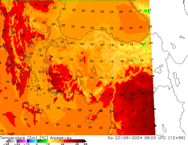 Temperature (2m) Arpege-eu So 22.06.2024 06 UTC