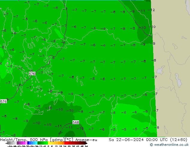 Height/Temp. 500 hPa Arpege-eu Sa 22.06.2024 00 UTC