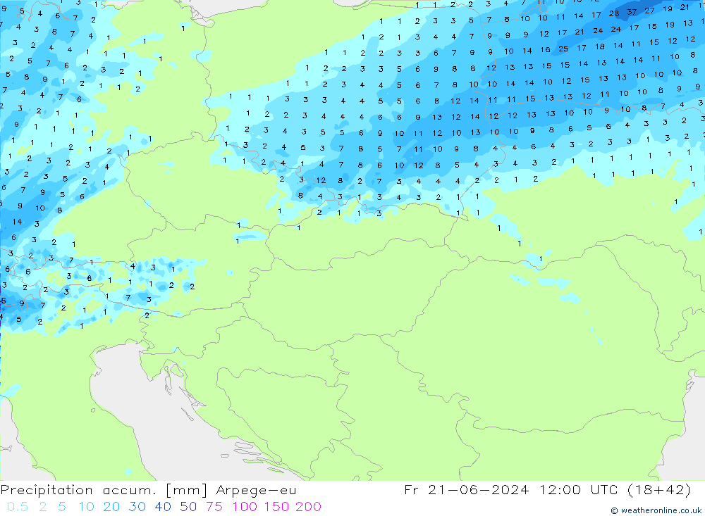 Precipitation accum. Arpege-eu Fr 21.06.2024 12 UTC