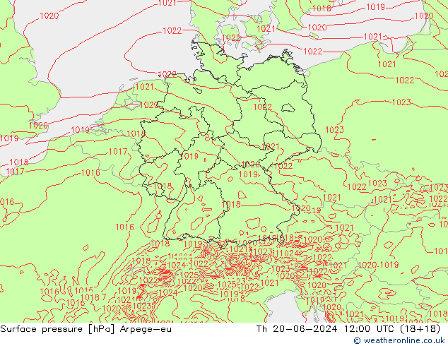 Surface pressure Arpege-eu Th 20.06.2024 12 UTC