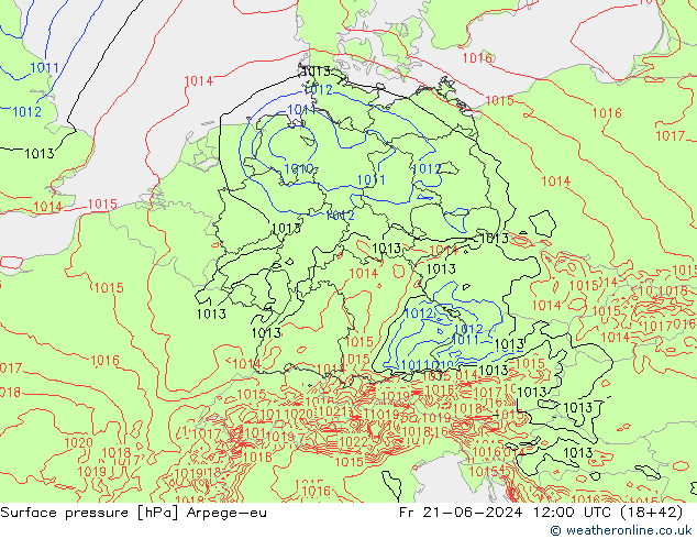 Atmosférický tlak Arpege-eu Pá 21.06.2024 12 UTC