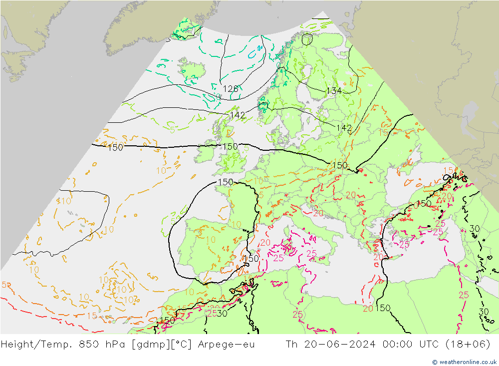 Geop./Temp. 850 hPa Arpege-eu jue 20.06.2024 00 UTC