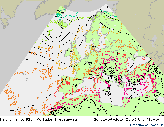 Hoogte/Temp. 925 hPa Arpege-eu za 22.06.2024 00 UTC
