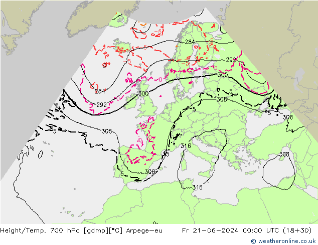 Height/Temp. 700 hPa Arpege-eu Fr 21.06.2024 00 UTC